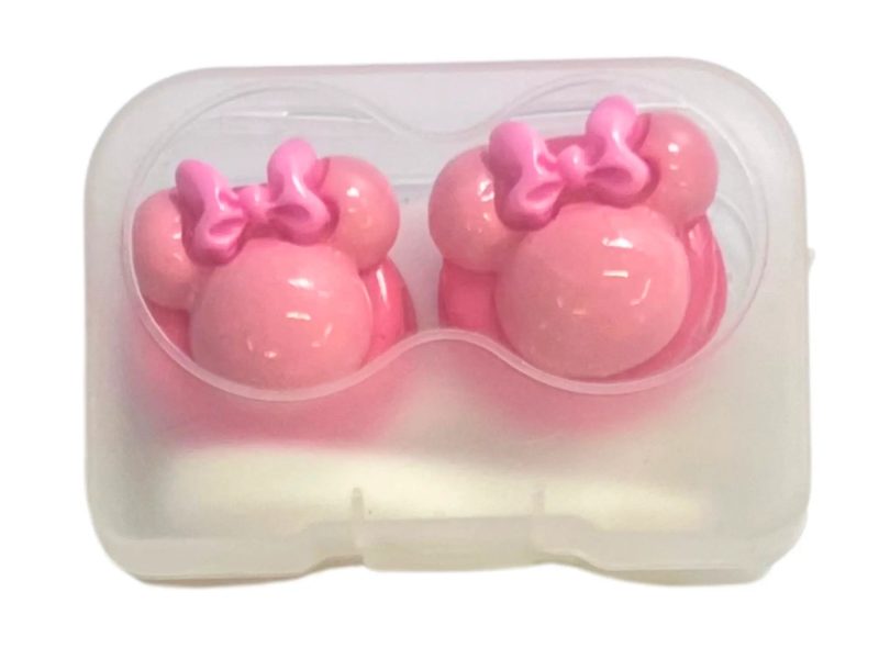 Minnie-figur, opbevaringssæt til kontaktlinser, farve: pink base, pink, pink sløjfe