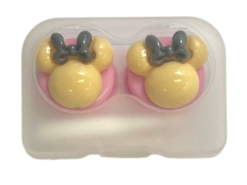 Minnie-figur, opbevaringssæt til kontaktlinser, farve: pink base, gul, grå sløjfe