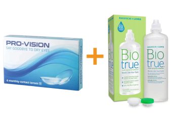   Pro-Vision (6 stk.) - silikone hydrogel, månedlige kontaktlinser + Biotrue (300 ml)