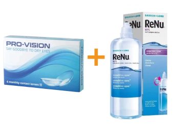   Pro-Vision (6 stk.) - silikone hydrogel, månedlige kontaktlinser + ReNu MultiPlus (360 ml)